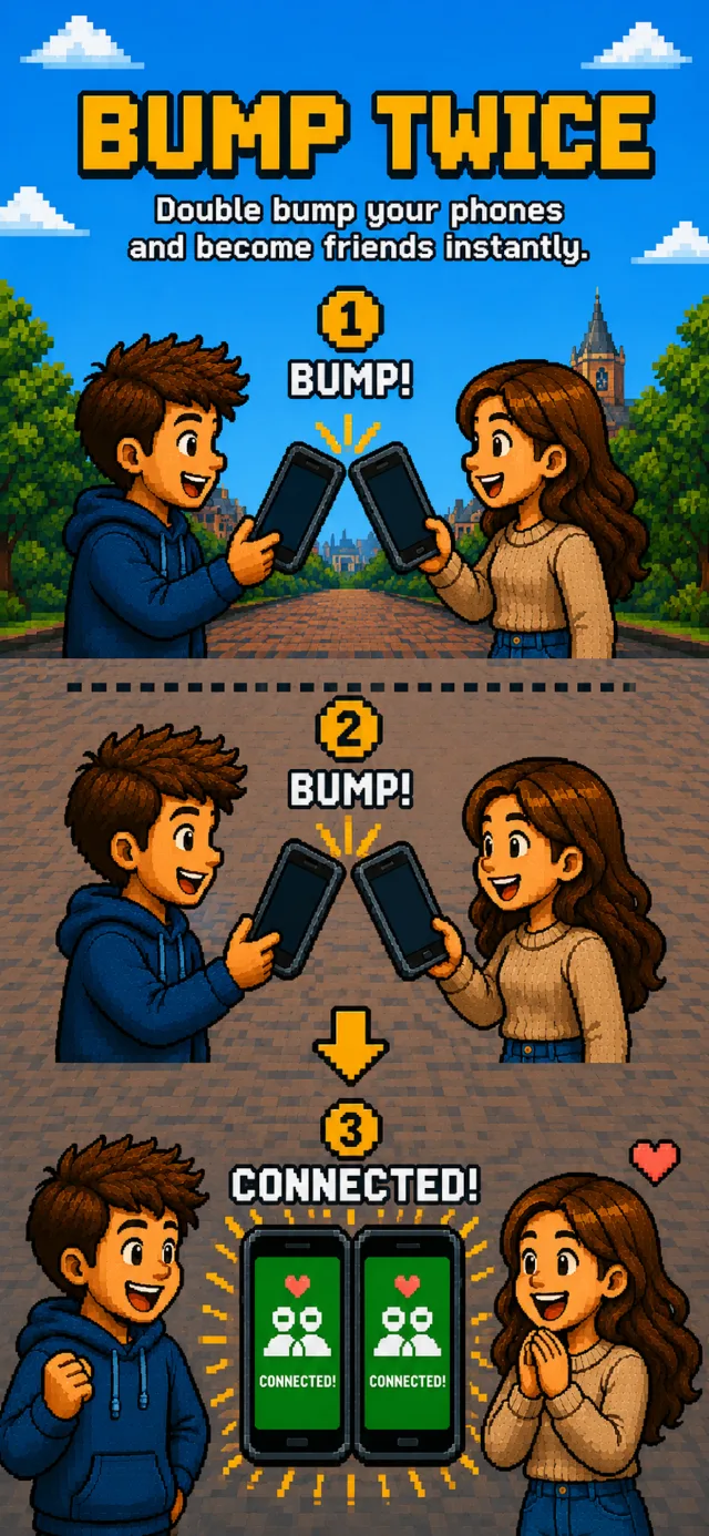 Bump twice — double bump your phones and become friends instantly.