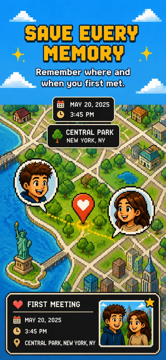 Save every memory — remember where and when you first met on your Memory Map.